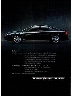 2006 Pontiac Grand Prix GXP Sports Sedan Vintage Print Ad Man Cave Wall Art